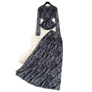 Ensemble jupe <span class=keywords><strong>2</strong></span> <span class=keywords><strong>pièces</strong></span> imprimé <span class=keywords><strong>rouge</strong></span> romantique français pour <span class=keywords><strong>femme</strong></span>, tenue élégante vintage cintrée à la taille pour l'automne - Product Image 5