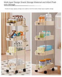 Étagère de rangement à roulettes en plastique style crème, luxe léger, mince, à quatre niveaux, pour la maison, la cuisine, les collations pour bébés et nourrissons - Product Image 3