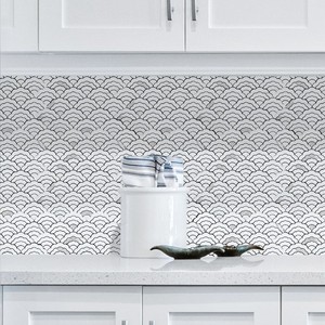 Carreaux intelligents en faux marbre blanc autocollants pour crédence de cuisine, mosaïque pour décoration intérieure - Product Image 3