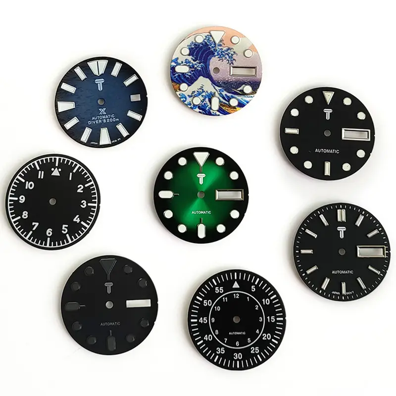 Green Blue Luminous Watch Dial 28.5mm Double Calendar Window For Seiko SKX007 009 NH35/36, 4R, 6R Movement Watch Accessories