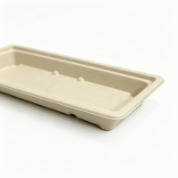 Afbreekbare, recyclebare, wegwerpbaar rechthoekig sushi- en fruitplateau, stapelbaar, geschikt voor magnetron, van bagasse, voor fastfood.