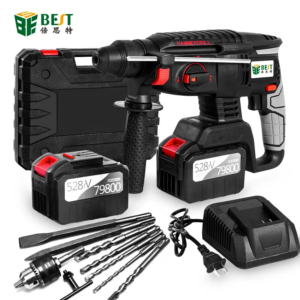 21V Battery Brushless Heavy Duty Power Hammer Drills SDS-plus Adjustable Handle 980 RPM Cordless impact Drill Demolition Kit