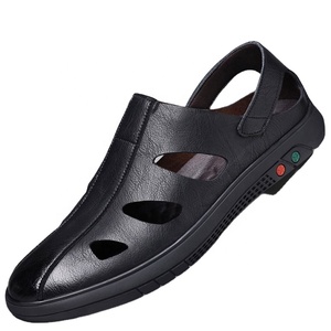 <b>Men</b> Summer <b>Leather</b> Slides Round Toe Rubber Sole Slip on Sporty <b>Sandals</b> for Casual Driving - Product Image 1