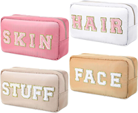 Trousse de Maquillage en Nylon KS avec Fermeture Éclair, Poignée Souple, Motif Lettres, Sac Durable pour Voyage en Extérieur, Étui à Maquillage pour Femmes