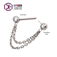 DFARS conforme titane Double chaîne balancent avec sans fil et lunette fixe ensemble gemme CZ mamelon barre haltère Piercing bijoux