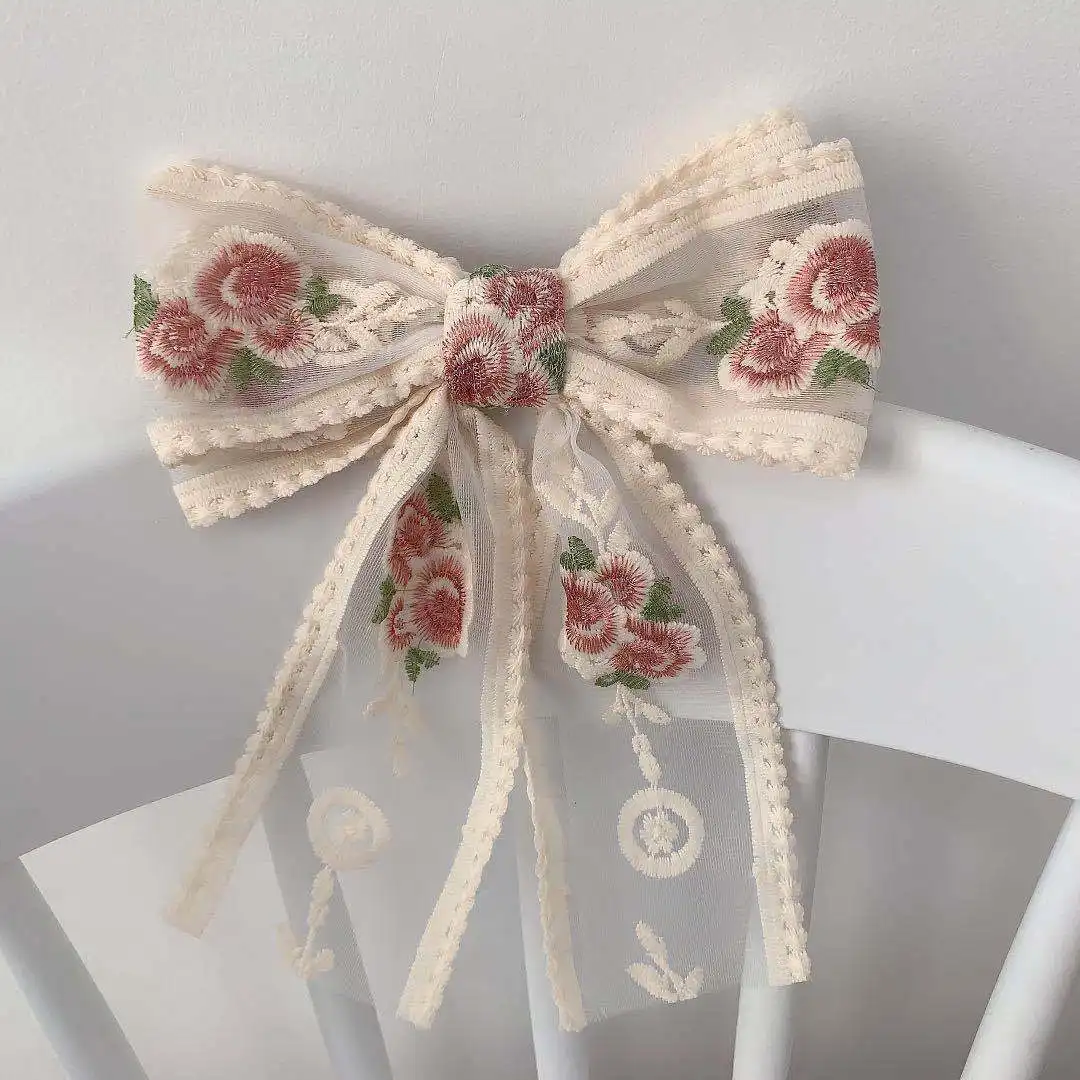 Hàn Quốc Thêu Hoa Ruy Băng Mùa Xuân Nhật Bản Gute Girl Boutique Phụ Kiện Tóc Kẹp Tóc Scrunchies Headband Bộ