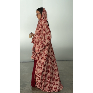 high quality Open Chiffon Muslim <b>Cardigan</b> with Matching Hijab pashmina Print Abaya for women - Product Image 1