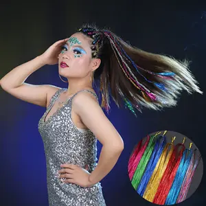 Wholesale 48 inch Silk Flash Shiny Hair Tinsel Party Highlights Glitter Super Bright Synthetic Hair Extensions