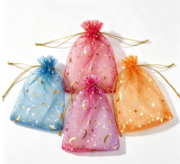 Mini sacs en Organza à cordon, 100 pièces, motif étoile de lune, couleurs mélangées, cadeaux de mariage de noël, pochettes à bijoux