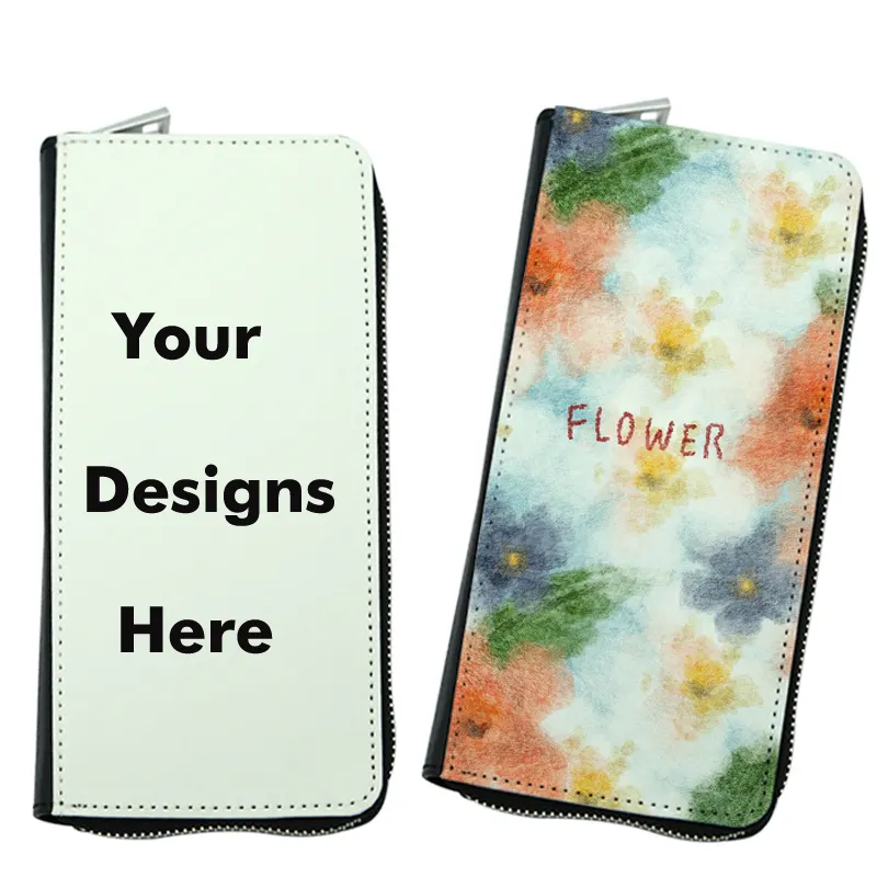 2021 Hot Sell Custom Leather Wallet Print LOGO Sublimation PU Zipper Leather Wallet For Men And Women Are Available