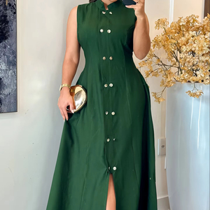 เดรสยาวทรงเอแขนกุดสีพื้นเรียบหรูสำหรับผู้หญิง - Product Image 3