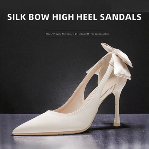 S3010F    7 <span class=keywords><strong>cm</strong></span> 9 <span class=keywords><strong>cm</strong></span> <span class=keywords><strong>5</strong></span> <span class=keywords><strong>cm</strong></span> Escarpins de soirée en satin de soie blanc à bout pointu avec nœud floral, talons hauts, sandales de mariage pour femmes avec bride arrière - Product Image 2