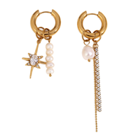 Boucles d'oreilles créoles tendance 2025 en acier inoxydable plaqué or 18 carats avec pompons, hypoallergéniques, géométriques, de créateur, avec perles, pour femmes et jeunes filles, idéales pour les soirées