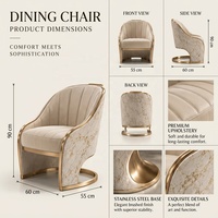 Chaise de salle à manger en cuir crème, style moderne minimaliste de luxe, avec panneau latéral en marbre, personnalisation complète pour villa, manoir, restaurant