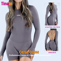 Combinaison de yoga une pièce à manches longues pour femme, séchage rapide, extensible dans quatre directions, dos ouvert, pour Pilates, fitness et gym, marque privée ODM