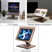 Support de lecture et de partition pliable classique en bois massif couleur noyer, réglable à 360°, pour bureau