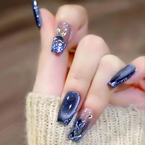Uñas Postizas de Lujo con Diseño de Ojo de Gato y Pedrería, 10 Piezas, Puntas de Uñas en Forma de Corazón, Parches de Uñas Desmontables Hechos a Mano con Diseño de Luna Creciente 3D - Product Image 1