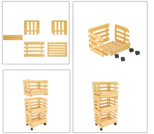 Panier <span class=keywords><strong>à</strong></span> fruits en bambou personnalisé chariot de stockage de pommes de terre et d'oignons, stockage de légumes en bois <span class=keywords><strong>à</strong></span> 3 niveaux avec roues pour sol de cuisine - Product Image 5