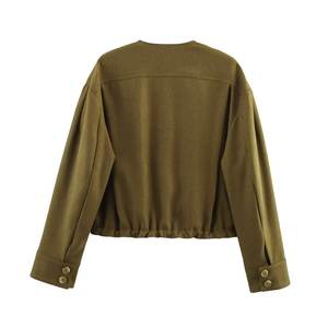 Conjunto Mujer 2 piezas O-cuello abrigo corto retro mujer manga larga piloto abrigo + casual plisado diseño pantalón traje - Product Image 2