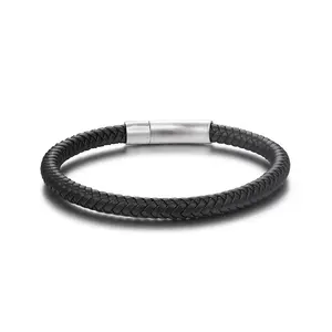 2023 Retro New Mens Leather Bracelet Hand-woven Leather Cord Magnetic Buckle Wristband Bracelet