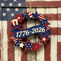 Couronne en bois patriotique étoiles et rayures, panneau de bienvenue de 11,8 pouces pour le 4 juillet, le Memorial Day, la fête de l'Indépendance, décoration murale pour la maison