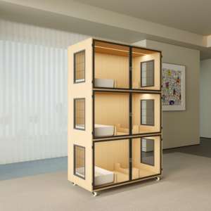 Piccola cuccia animale cassa di legno con chiusura a bottone in vetro temperato casa per cani e gatti per negozi di <span class=keywords><strong>animali</strong></span> e cliniche veterinarie - Product Image 1