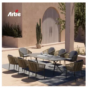 Artie Modern Luxury Patio Furniture Restaurant Garden Table Set Outdoor Rattan Dining Table And Chairs Set