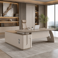Bureau de direction en bois beige haut de gamme avec armoire à dossiers, table de bureau pour PDG, fabrication de meubles sur mesure OEM
