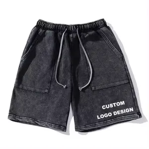 Pantaloncini lavati 100% cotone lavorati a maglia in pietra Vintage Shorts lavati da uomo con stampa personalizzata OEM