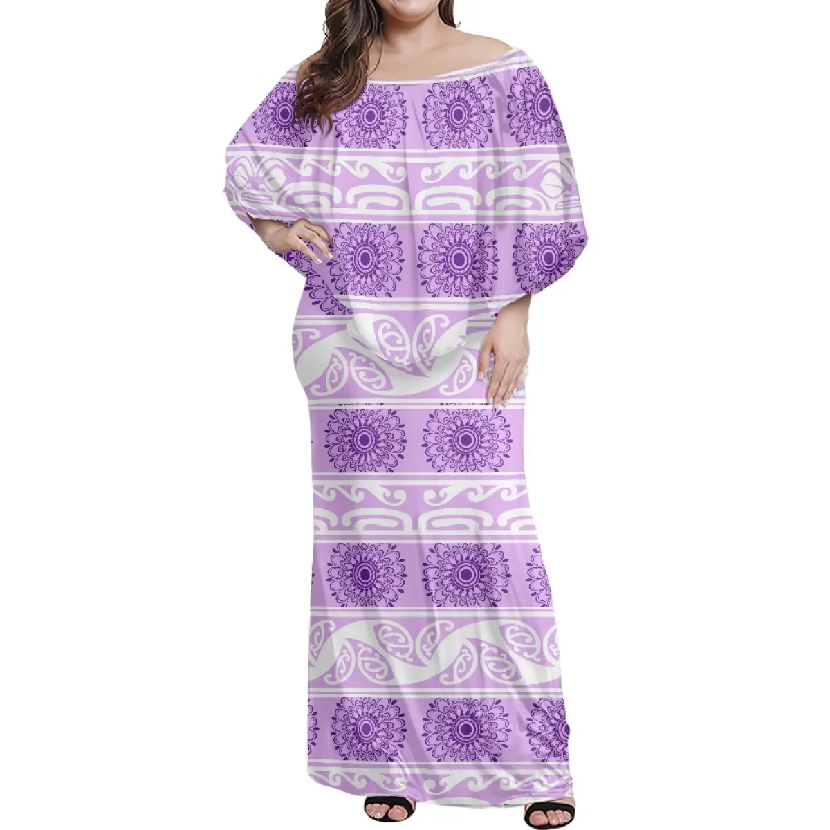 Полинезийское платье с открытыми плечами, многослойная длинная юбка с большим подолом спереди, платья для живота, длинная юбка с принтом