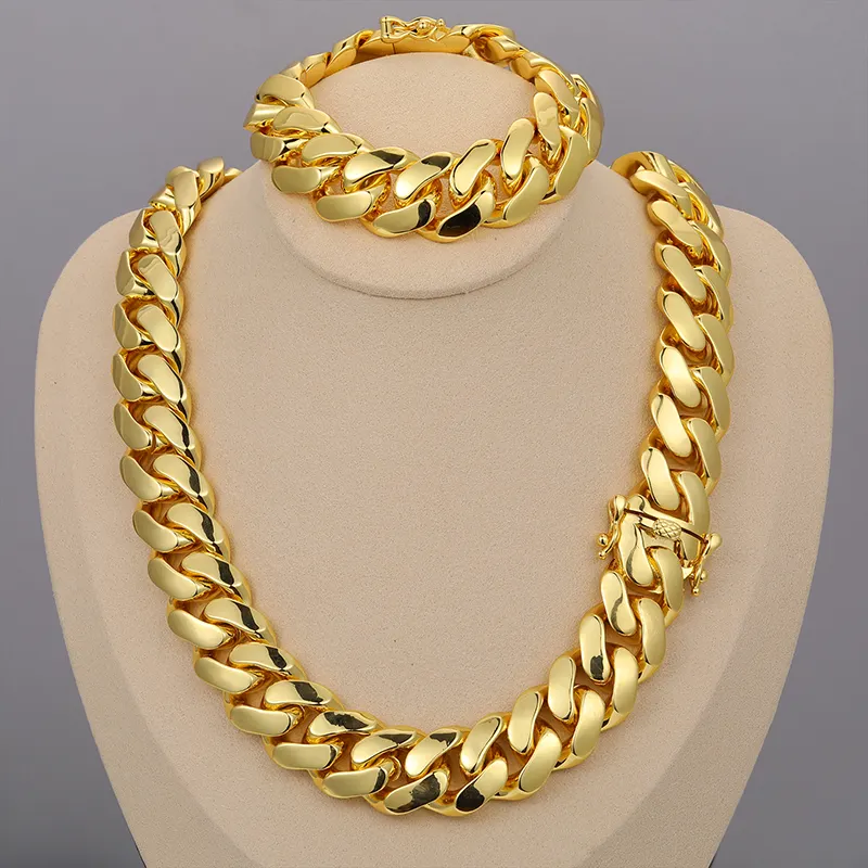 Cadena Cubana Wholesale Hip Hop Jewelry Miami Cuban Link Chain Necklace Gold Luxury Plated Heavy Solid for Men 14K 18K 24K Real