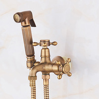 Meilleures ventes : Ensemble de toilette pour femme en laiton antique de luxe léger, avec pistolet de pulvérisation, robinets de lavabo, pomme de douche et support mural