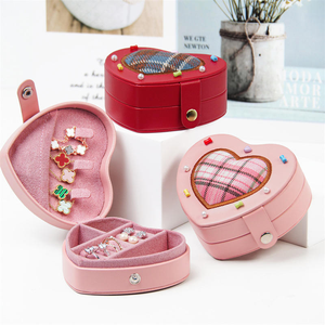 Heart Shaped Portable Leather Jewelry <b>Storage</b> Box Travel Jewelry Organizer Box for <b>Ring</b> Earring Bracelet Necklace Pendant Box - Product Image 1