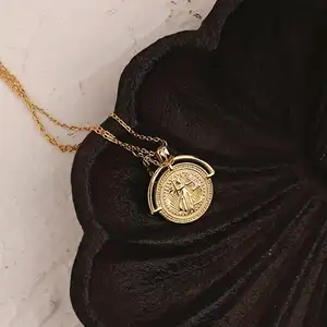 Inspire jewelry Dainty Gold Plated Vintage Coin jewelry Bohemian Medallion Necklace coin Pendant Layering necklace for women