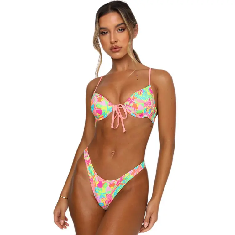 OEM Bikini Manufacturer Latex Swimsuit Hot Sale Custom Print Swimsuit Women High Cut Swimwear
