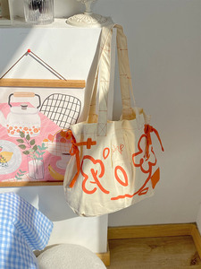 Bolso de Mano Estilo Coreano con Cordón, Gran Capacidad, Versátil, de Lona, con Estampado Personalizado de Lindas Flores, para Compras Diarias - Product Image 6