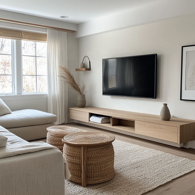Modern Light Oak Floating TV Stand Minimalist Natural Wood Media Console with Open Shelves Contemporary Entertainment Center