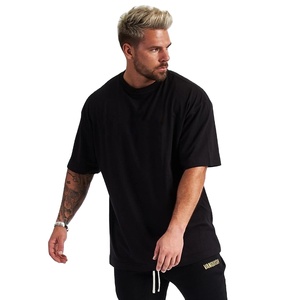 T-Shirt da <span class=keywords><strong>Uomo</strong></span> per Palestra in Cotone Oversize con Spalle <span class=keywords><strong>Larghe</strong></span> e Logo Personalizzato - Product Image 1