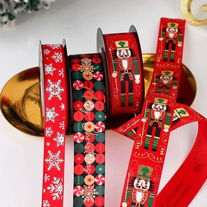Pita nutracker poliester 100% pita Natal dekorasi liburan pita ribbed untuk pohon Natal hadiah bungkus anyaman - Product Image 2