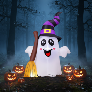 Decoración <span class=keywords><strong>de</strong></span> Halloween, Fantasma <span class=keywords><strong>con</strong></span> Sombrero <span class=keywords><strong>de</strong></span> <span class=keywords><strong>Bruja</strong></span> y Escoba, Modelo Inflable <span class=keywords><strong>con</strong></span> <span class=keywords><strong>Luz</strong></span> LED, Ambiente Espeluznante para el Jardín - Product Image 6
