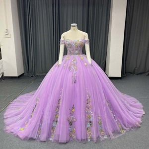 Lsany274 Elegante Vestido de Quinceañera con Corsé Lavanda, Escote Corazón, Apliques de Encaje Floral y Cola Circular Tipo Catedral Jancember - Product Image 2