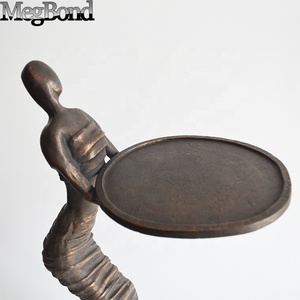 アンティークブロンズ鋳鉄フロントレセプション彫刻女性抽象像ホルダー付きカフェ金属工芸品 - Product Image 4