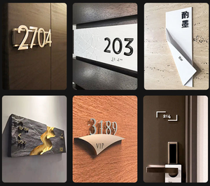 Signalétique de porte d'hôtel moderne en <span class=keywords><strong>alphabet</strong></span> doré RFQprint pour appartement et villa - Plaques de numéro de chambre murales durables en acier inoxydable - Product Image 6