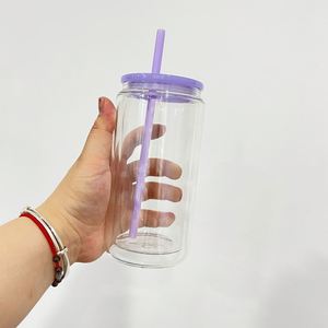 Vaso de Cerveza de Doble Pared de 12oz/15oz con Tapa de PP de Color para Sublimación DIY con Purpurina, Tipo Bola de Nieve, Preperforado - Product Image 2