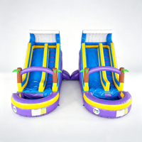Toboggan aquatique gonflable commercial à double voie avec piscine, motif palmier tropical, en PVC 0,55 mm, pour la location, les événements et les fêtes
