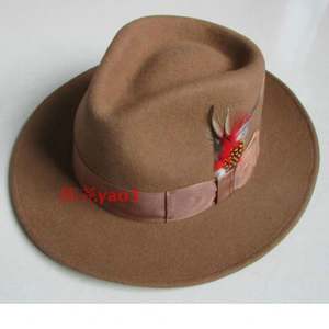 Sombrero Fedora Unisex de Lana H628B con Cinta y Pluma, Gorra de Fieltro de Lana para Caballero, Ideal para Fiestas de Otoño, Banquetes y Escenarios de Jazz al Aire Libre - Product Image 1