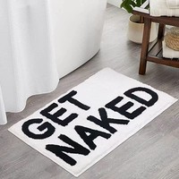 Alfombra de Baño Divertida y Bonita FIGOO-Naked, Alfombra Suave y Esponjosa con Diseño de Arcoíris Azul, Decoración para Ducha, Alfombra Lavable Antideslizante con Diseño de 'Get Naked'
