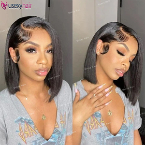 Perruque Bob Courte de 14 Pouces en Gros à Prix Abordable, Perruques Bob à Dentelle Transparente avec Fermeture 4x4, <span class=keywords><strong>Cheveux</strong></span> Brésiliens Remy Naturels Non Traités pour Femmes Noires - Product Image 2