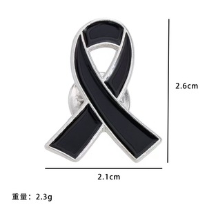 Black Ribbon Brooch Zinc Alloy 2.1x2.6cm Unisex Gift Fashion Pin - Product Image 1
