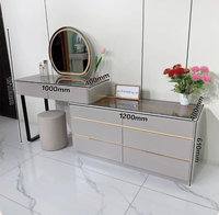 Ensemble coiffeuse moderne en bois blanc avec éclairage, tiroirs de rangement irréguliers et chaise de maquillage pour salle de bain, chambre et maison
